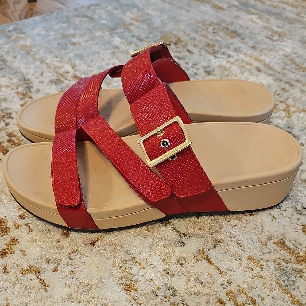Vionic Red Sandals with Gold Buckles - Picture 2 of 6